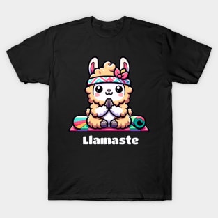 Cute Llama Yoga on Rainbow Exercise mat T-Shirt